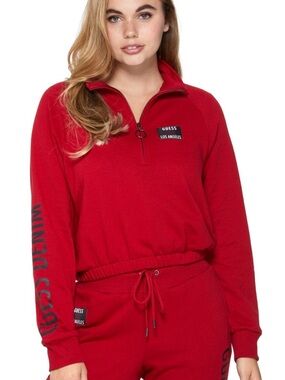 Gorgeous Y2k GUESS RINA CHILI RED, HALF ZIP MOCK PULLOVER SWEATER SIZE S/M